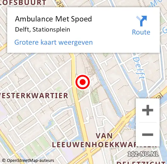 Locatie op kaart van de 112 melding: Ambulance Met Spoed Naar Delft, Stationsplein op 26 april 2024 19:33