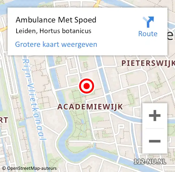 Locatie op kaart van de 112 melding: Ambulance Met Spoed Naar Leiden, Hortus botanicus op 26 april 2024 19:34