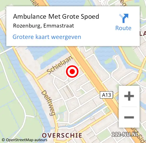 Locatie op kaart van de 112 melding: Ambulance Met Grote Spoed Naar Rozenburg, Emmastraat op 26 april 2024 20:04