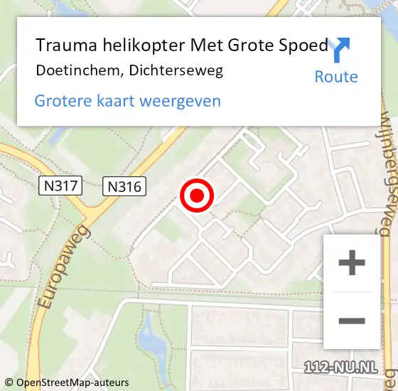 Locatie op kaart van de 112 melding: Trauma helikopter Met Grote Spoed Naar Doetinchem, Dichterseweg op 26 april 2024 20:15