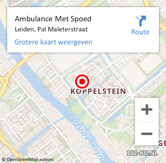 Locatie op kaart van de 112 melding: Ambulance Met Spoed Naar Leiden, Pal Maleterstraat op 26 april 2024 21:02