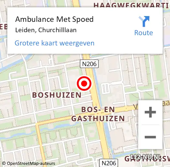 Locatie op kaart van de 112 melding: Ambulance Met Spoed Naar Leiden, Churchilllaan op 26 april 2024 21:11