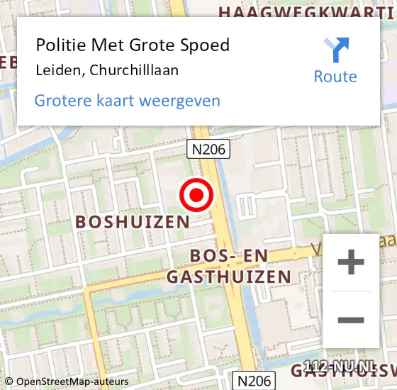 Locatie op kaart van de 112 melding: Politie Met Grote Spoed Naar Leiden, Churchilllaan op 26 april 2024 21:12