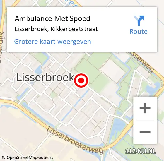 Locatie op kaart van de 112 melding: Ambulance Met Spoed Naar Lisserbroek, Kikkerbeetstraat op 26 april 2024 21:25