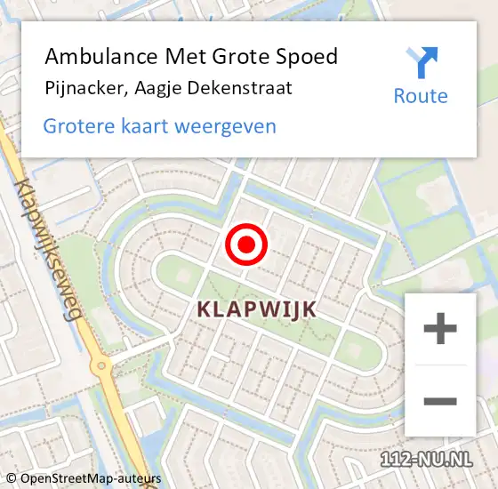 Locatie op kaart van de 112 melding: Ambulance Met Grote Spoed Naar Pijnacker, Aagje Dekenstraat op 26 april 2024 21:26