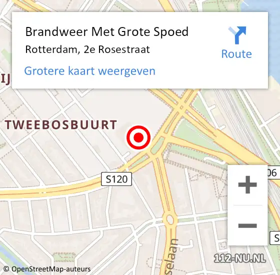 Locatie op kaart van de 112 melding: Brandweer Met Grote Spoed Naar Rotterdam, 2e Rosestraat op 26 april 2024 21:27