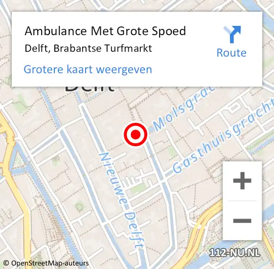 Locatie op kaart van de 112 melding: Ambulance Met Grote Spoed Naar Delft, Brabantse Turfmarkt op 26 april 2024 21:41