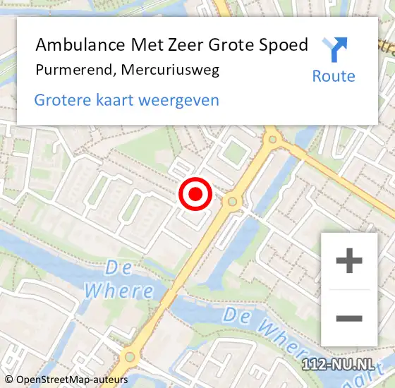 Locatie op kaart van de 112 melding: Ambulance Met Zeer Grote Spoed Naar Purmerend, Mercuriusweg op 26 april 2024 22:05