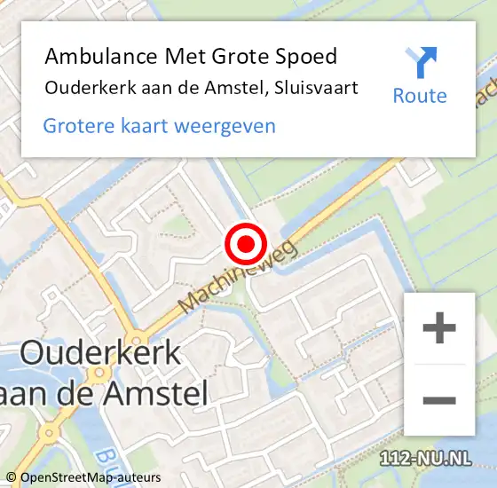 Locatie op kaart van de 112 melding: Ambulance Met Grote Spoed Naar Ouderkerk aan de Amstel, Sluisvaart op 26 april 2024 22:11