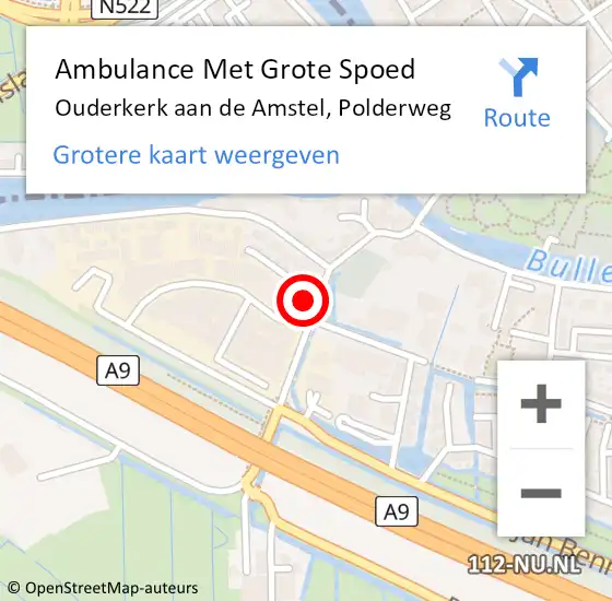 Locatie op kaart van de 112 melding: Ambulance Met Grote Spoed Naar Ouderkerk aan de Amstel, Polderweg op 26 april 2024 22:11