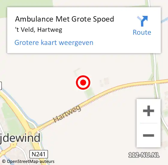 Locatie op kaart van de 112 melding: Ambulance Met Grote Spoed Naar 't Veld, Hartweg op 26 april 2024 22:15