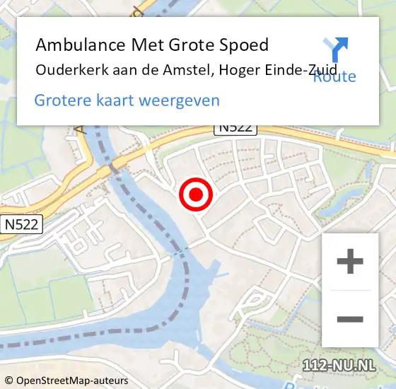 Locatie op kaart van de 112 melding: Ambulance Met Grote Spoed Naar Ouderkerk aan de Amstel, Hoger Einde-Zuid op 26 april 2024 22:22