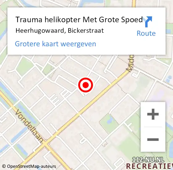 Locatie op kaart van de 112 melding: Trauma helikopter Met Grote Spoed Naar Heerhugowaard, Bickerstraat op 26 april 2024 22:35