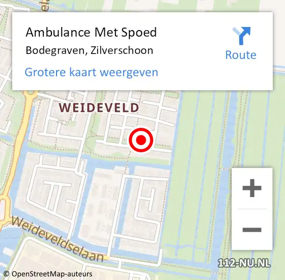 Locatie op kaart van de 112 melding: Ambulance Met Spoed Naar Bodegraven, Zilverschoon op 26 april 2024 22:42