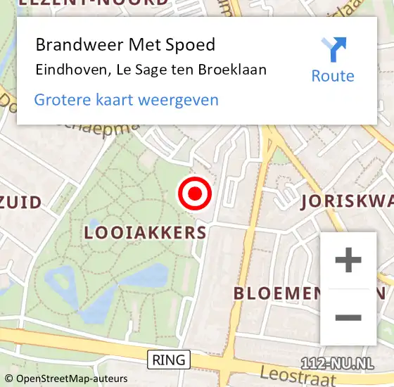 Locatie op kaart van de 112 melding: Brandweer Met Spoed Naar Eindhoven, Le Sage ten Broeklaan op 26 april 2024 23:13