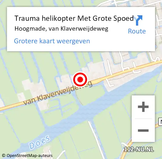 Locatie op kaart van de 112 melding: Trauma helikopter Met Grote Spoed Naar Hoogmade, van Klaverweijdeweg op 27 april 2024 00:10