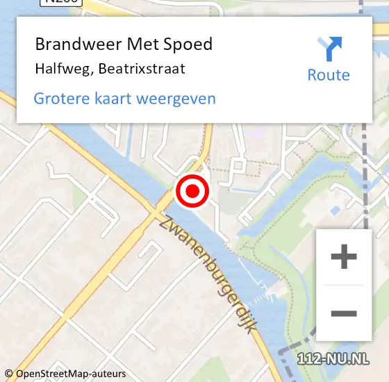 Locatie op kaart van de 112 melding: Brandweer Met Spoed Naar Halfweg, Beatrixstraat op 27 april 2024 00:31