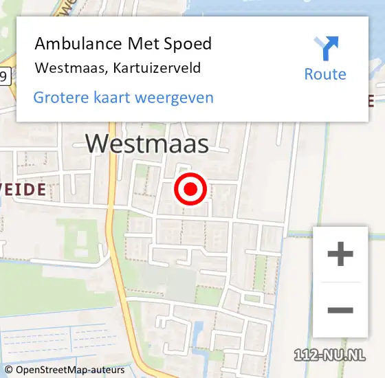 Locatie op kaart van de 112 melding: Ambulance Met Spoed Naar Westmaas, Kartuizerveld op 27 april 2024 01:19