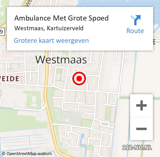 Locatie op kaart van de 112 melding: Ambulance Met Grote Spoed Naar Westmaas, Kartuizerveld op 27 april 2024 01:24