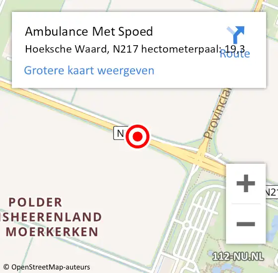 Locatie op kaart van de 112 melding: Ambulance Met Spoed Naar Hoeksche Waard, N217 hectometerpaal: 19,3 op 27 april 2024 01:56