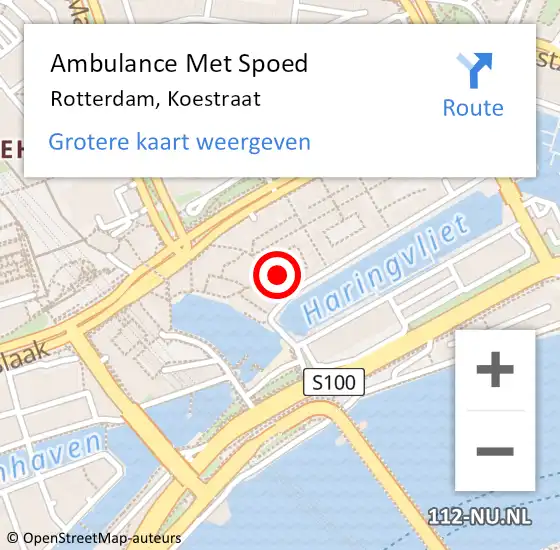 Locatie op kaart van de 112 melding: Ambulance Met Spoed Naar Rotterdam, Koestraat op 27 april 2024 02:22