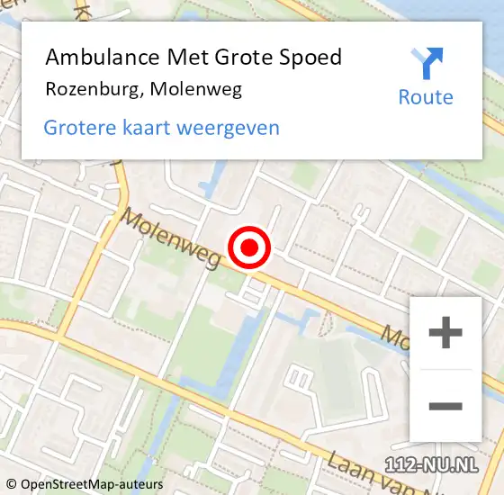 Locatie op kaart van de 112 melding: Ambulance Met Grote Spoed Naar Rozenburg, Molenweg op 27 april 2024 02:39