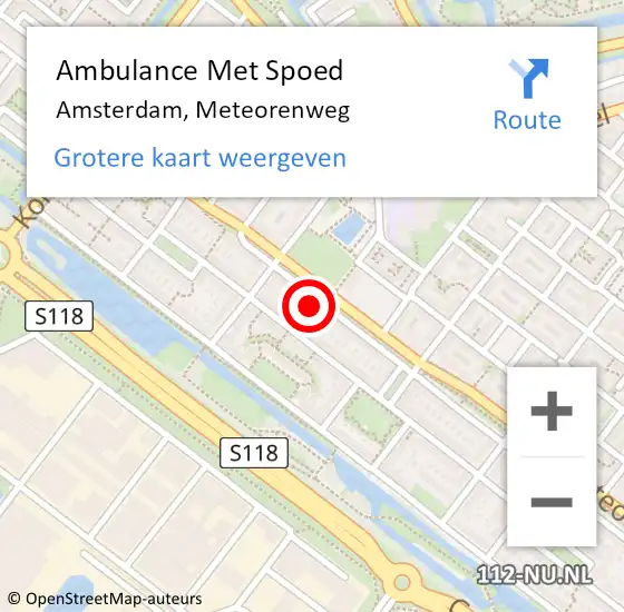 Locatie op kaart van de 112 melding: Ambulance Met Spoed Naar Amsterdam, Meteorenweg op 27 april 2024 02:55