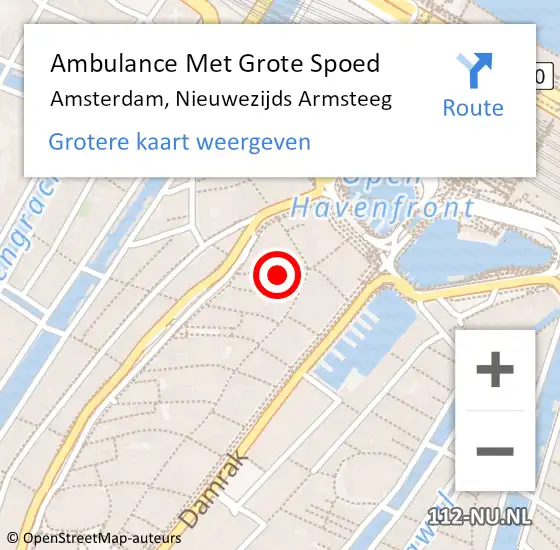 Locatie op kaart van de 112 melding: Ambulance Met Grote Spoed Naar Amsterdam, Nieuwezijds Armsteeg op 27 april 2024 03:38