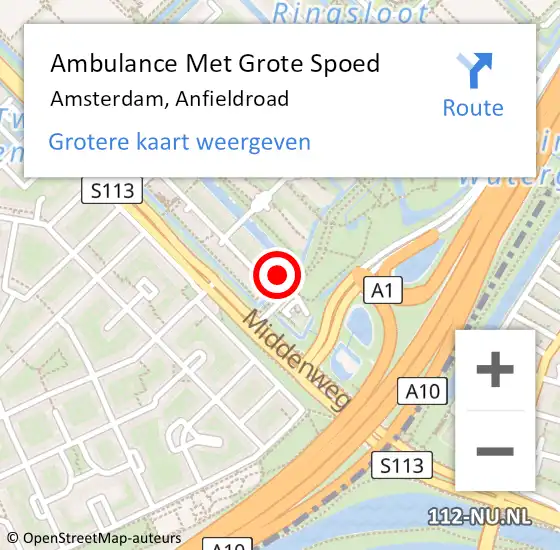 Locatie op kaart van de 112 melding: Ambulance Met Grote Spoed Naar Amsterdam, Anfieldroad op 27 april 2024 03:42