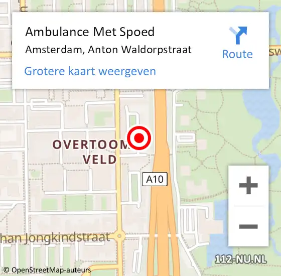 Locatie op kaart van de 112 melding: Ambulance Met Spoed Naar Amsterdam, Anton Waldorpstraat op 27 april 2024 03:44