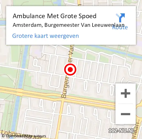 Locatie op kaart van de 112 melding: Ambulance Met Grote Spoed Naar Amsterdam, Burgemeester Van Leeuwenlaan op 27 april 2024 03:51
