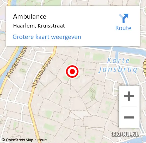 Locatie op kaart van de 112 melding: Ambulance Haarlem, Kruisstraat op 27 april 2024 04:21