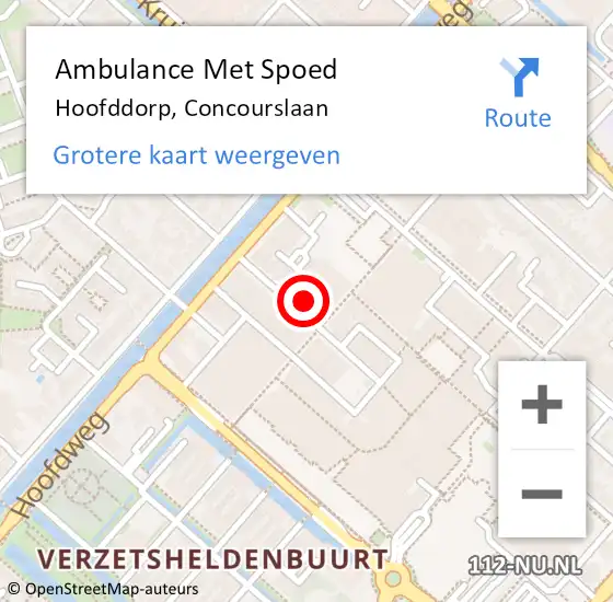 Locatie op kaart van de 112 melding: Ambulance Met Spoed Naar Hoofddorp, Concourslaan op 27 april 2024 04:27
