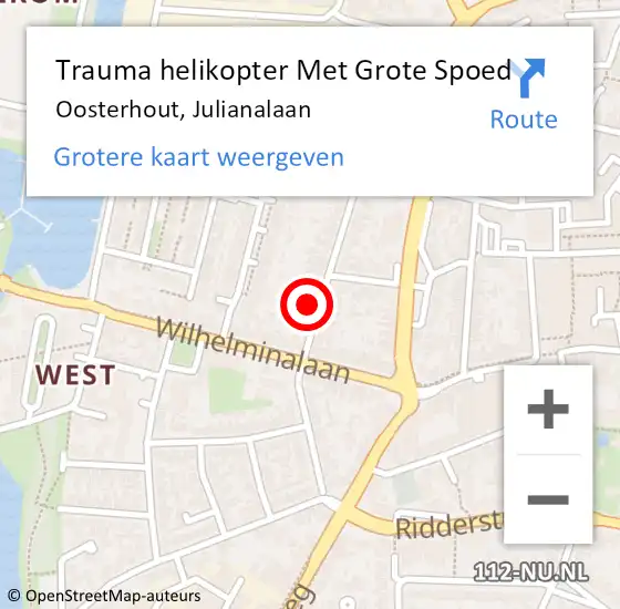 Locatie op kaart van de 112 melding: Trauma helikopter Met Grote Spoed Naar Oosterhout, Julianalaan op 27 april 2024 04:27