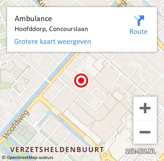 Locatie op kaart van de 112 melding: Ambulance Hoofddorp, Concourslaan op 27 april 2024 04:28
