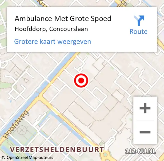 Locatie op kaart van de 112 melding: Ambulance Met Grote Spoed Naar Hoofddorp, Concourslaan op 27 april 2024 04:32