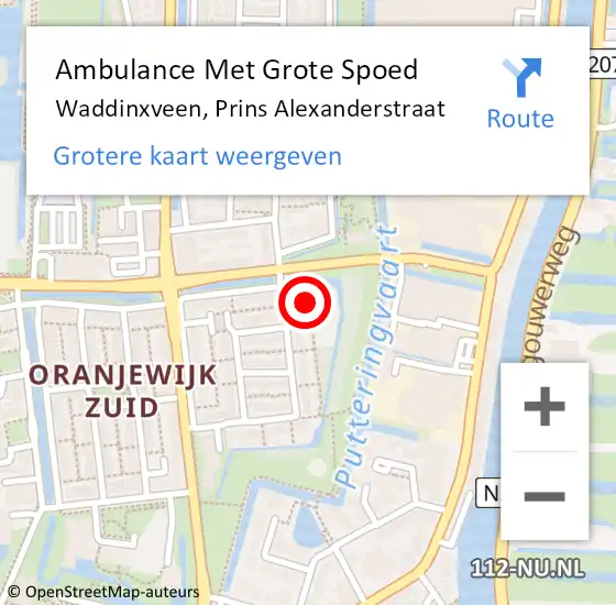 Locatie op kaart van de 112 melding: Ambulance Met Grote Spoed Naar Waddinxveen, Prins Alexanderstraat op 27 april 2024 05:06