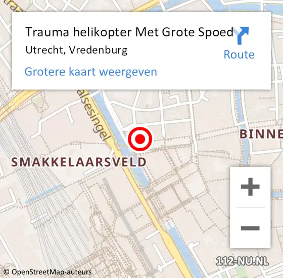 Locatie op kaart van de 112 melding: Trauma helikopter Met Grote Spoed Naar Utrecht, Vredenburg op 27 april 2024 05:25