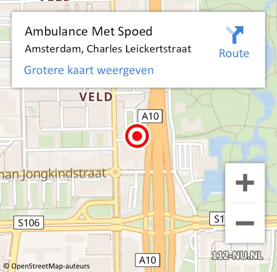 Locatie op kaart van de 112 melding: Ambulance Met Spoed Naar Amsterdam, Charles Leickertstraat op 27 april 2024 05:45