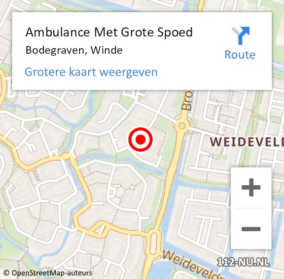 Locatie op kaart van de 112 melding: Ambulance Met Grote Spoed Naar Bodegraven, Winde op 27 april 2024 06:22