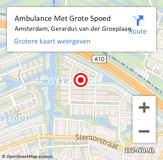 Locatie op kaart van de 112 melding: Ambulance Met Grote Spoed Naar Amsterdam, Gerardus van der Groeplaan op 27 april 2024 06:35