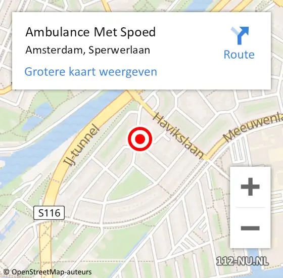 Locatie op kaart van de 112 melding: Ambulance Met Spoed Naar Amsterdam, Sperwerlaan op 27 april 2024 07:11