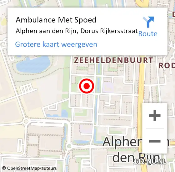 Locatie op kaart van de 112 melding: Ambulance Met Spoed Naar Alphen aan den Rijn, Dorus Rijkersstraat op 27 april 2024 07:36
