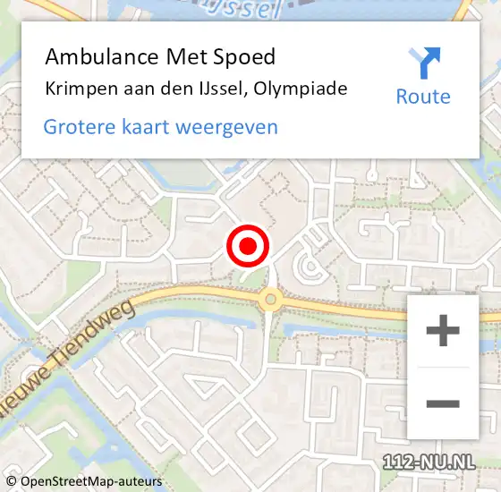 Locatie op kaart van de 112 melding: Ambulance Met Spoed Naar Krimpen aan den IJssel, Olympiade op 27 april 2024 07:37