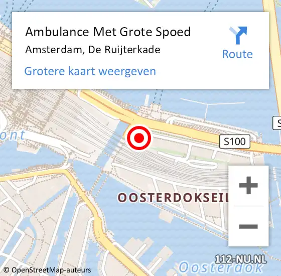 Locatie op kaart van de 112 melding: Ambulance Met Grote Spoed Naar Amsterdam, De Ruijterkade op 27 april 2024 07:40