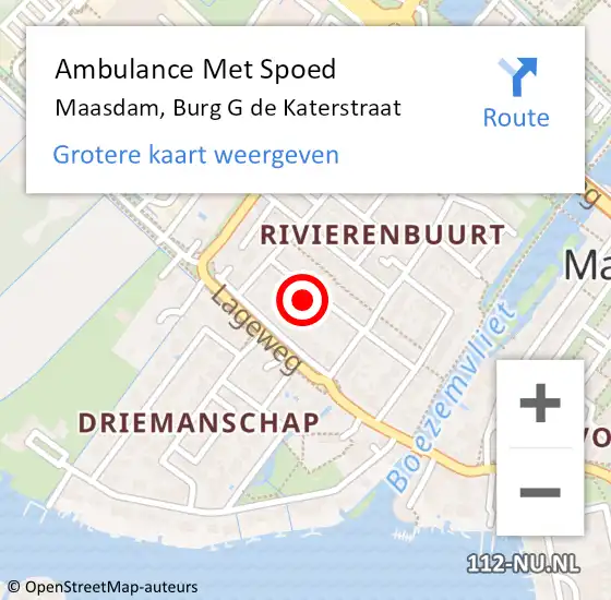 Locatie op kaart van de 112 melding: Ambulance Met Spoed Naar Maasdam, Burg G de Katerstraat op 27 april 2024 08:17