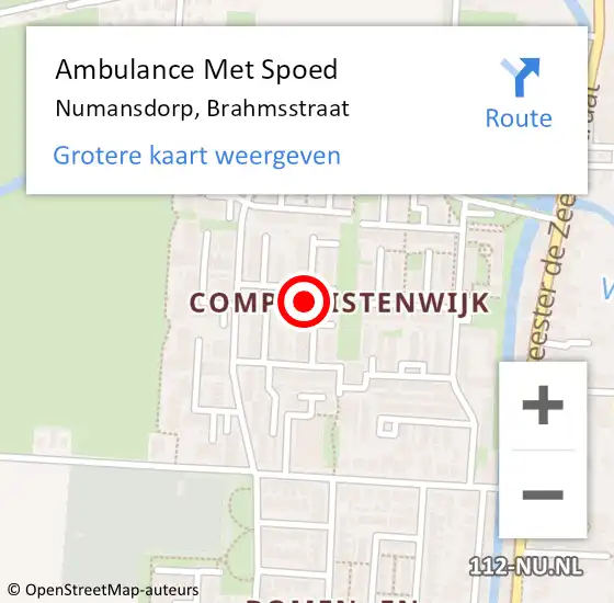 Locatie op kaart van de 112 melding: Ambulance Met Spoed Naar Numansdorp, Brahmsstraat op 27 april 2024 08:32