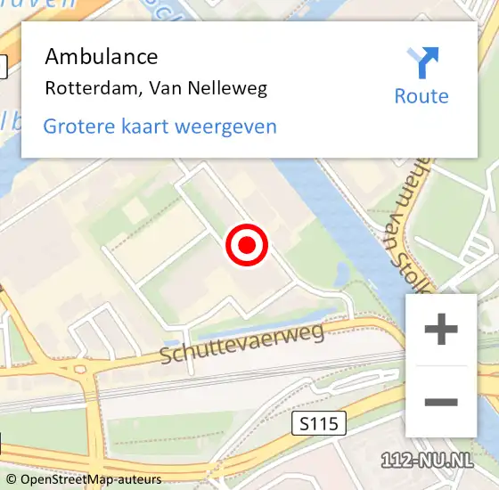 Locatie op kaart van de 112 melding: Ambulance Rotterdam, Van Nelleweg op 27 april 2024 08:59
