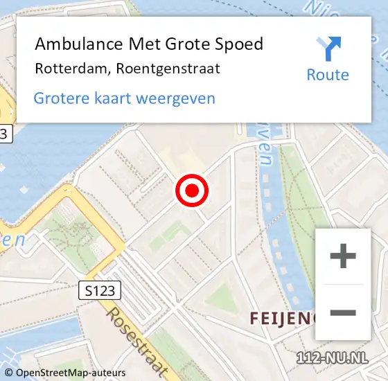 Locatie op kaart van de 112 melding: Ambulance Met Grote Spoed Naar Rotterdam, Roentgenstraat op 27 april 2024 09:20