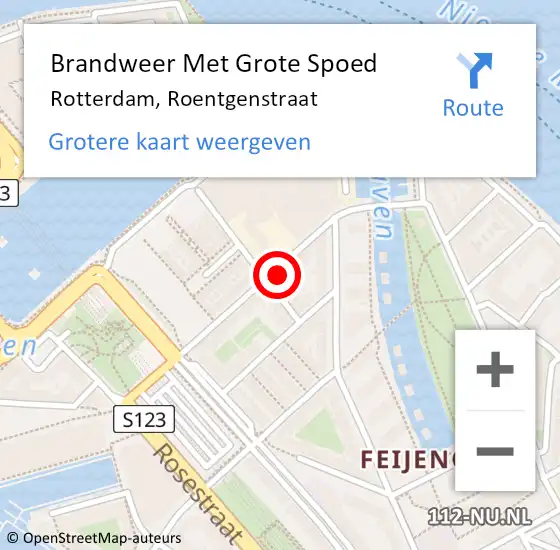 Locatie op kaart van de 112 melding: Brandweer Met Grote Spoed Naar Rotterdam, Roentgenstraat op 27 april 2024 09:28